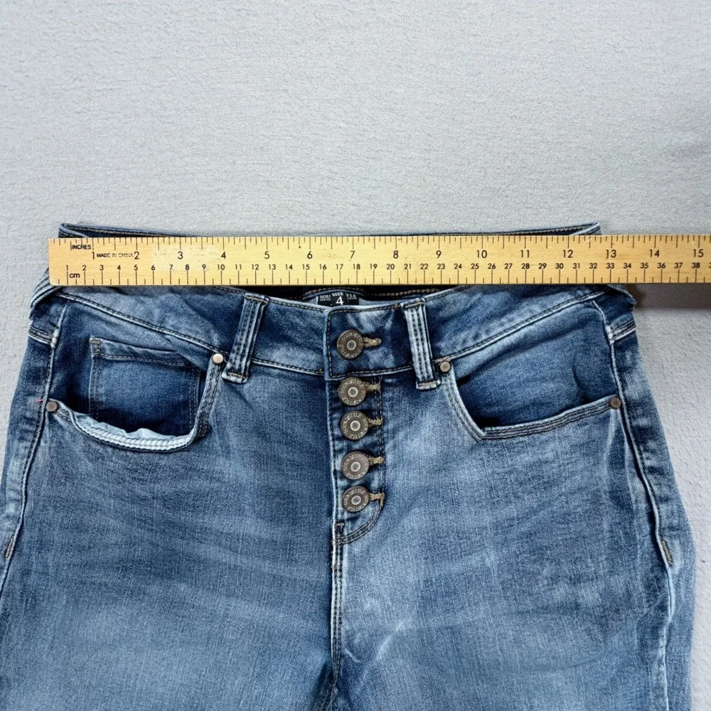 Soundstyle Womens Jeans Skinny Blue Button Fly Raw Hem Size 4